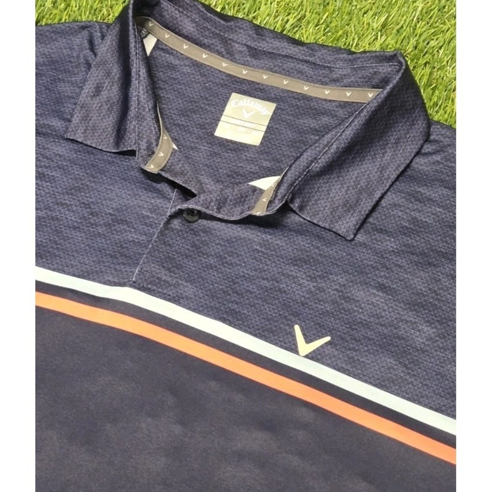 Callaway Opti-Dri Golf Polo Shirt Mens XXL Navy Blue Heathered Colorblock Stripe